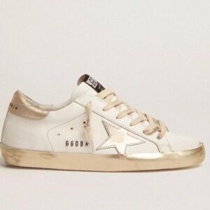 Golden Goose Super-Star with Gold Sparkle Foxing and Metal Stud Lettering